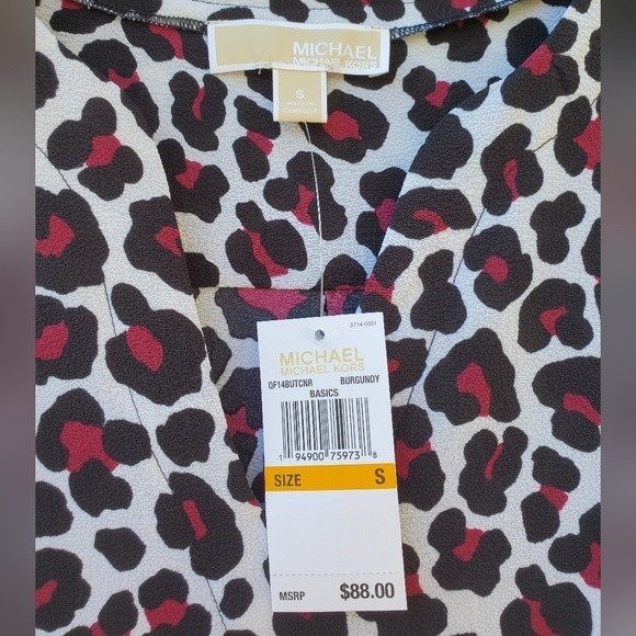 NWT Michael Kors Burgundy Leopard Print Women's Blouse - Picture 14 of 16